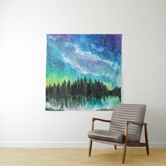Waterverf nacht landschap Melkweg Wandkleed (In situ)
