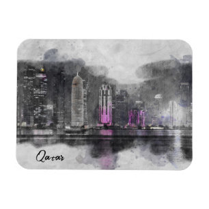 Waterverf nacht Qatar Magneet