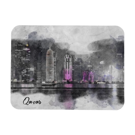 Waterverf nacht Qatar Magneet (Horizontaal)