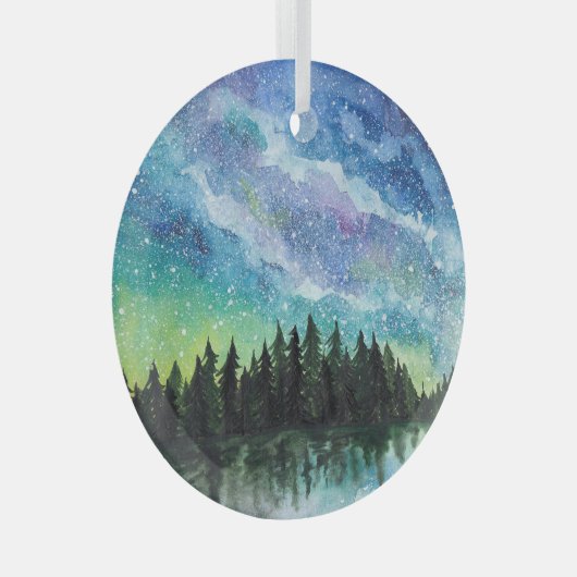 Waterverf nachtlandschap, Melkweg Glas Ornament (Voorkant Rechts)