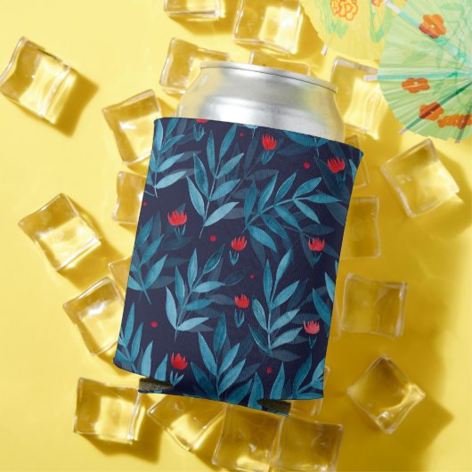 Waterverf nachttuin - turquoise , blauw en rood blikjeskoeler (Insitu Zomer)