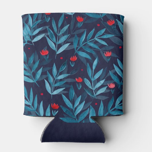 Waterverf nachttuin - turquoise , blauw en rood blikjeskoeler (Achterkant)