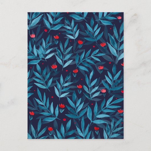 Waterverf nachttuin - turquoise , blauw en rood briefkaart (Voorkant)