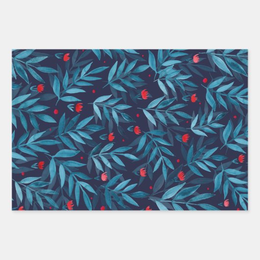 Waterverf nachttuin - turquoise , blauw en rood inpakpapier vel (Voorkant)