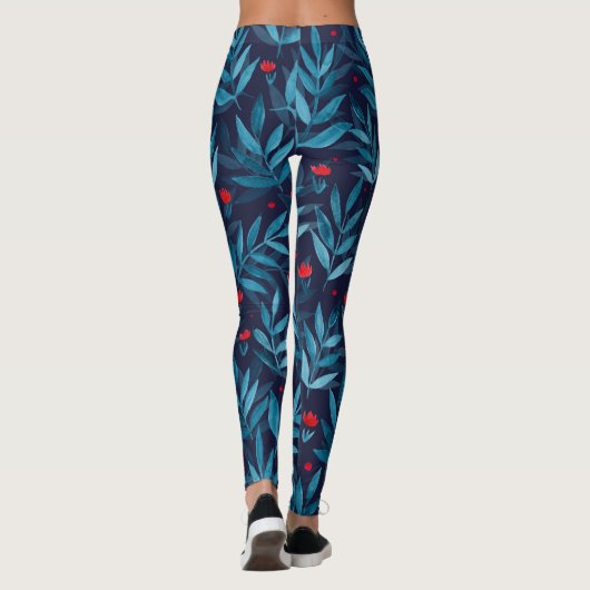 Waterverf nachttuin - turquoise , blauw en rood leggings (Achterkant)