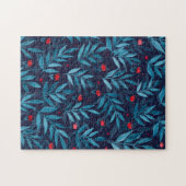 Waterverf nachttuin - turquoise , blauw en rood legpuzzel (Horizontaal)