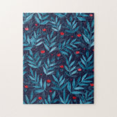 Waterverf nachttuin - turquoise , blauw en rood legpuzzel (Verticaal)