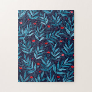Waterverf nachttuin - turquoise , blauw en rood legpuzzel