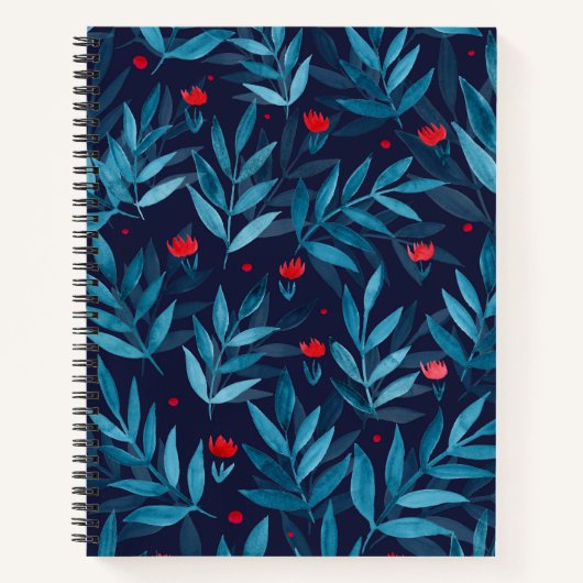 Waterverf nachttuin - turquoise , blauw en rood notitieboek (Voorkant)