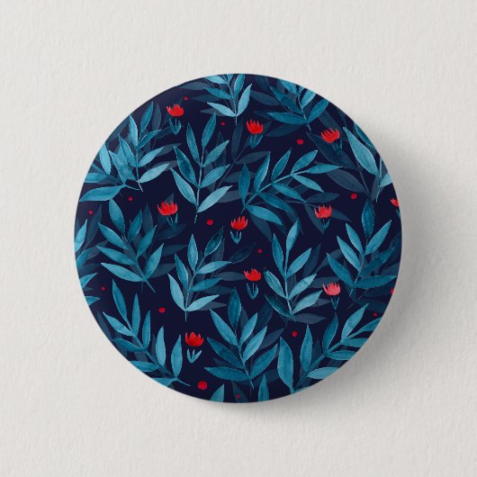 Waterverf nachttuin - turquoise , blauw en rood ronde button 5,7 cm (Voorkant)