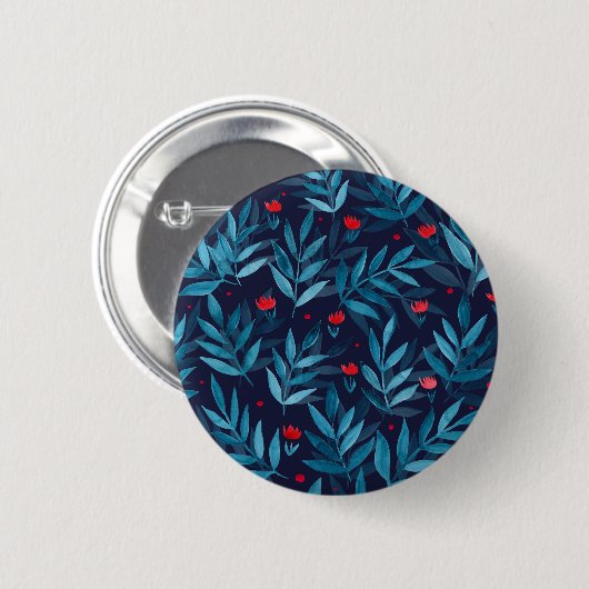 Waterverf nachttuin - turquoise , blauw en rood ronde button 5,7 cm (Voorkant /achterkant)