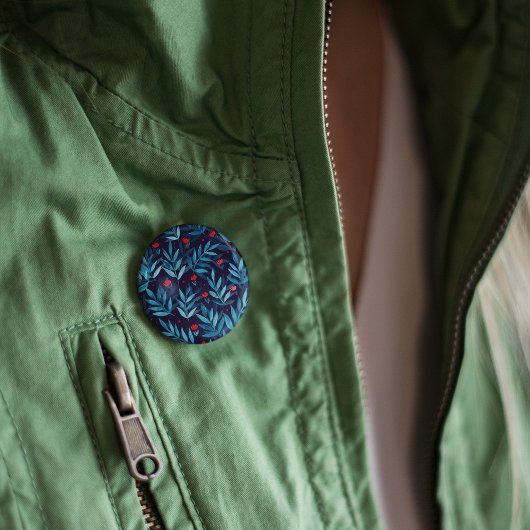 Waterverf nachttuin - turquoise , blauw en rood ronde button 5,7 cm