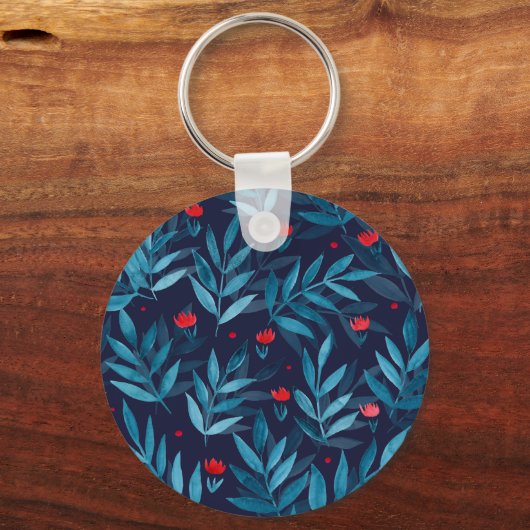Waterverf nachttuin - turquoise , blauw en rood sleutelhanger (Achterkant)