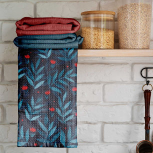 Waterverf nachttuin - turquoise , blauw en rood theedoek