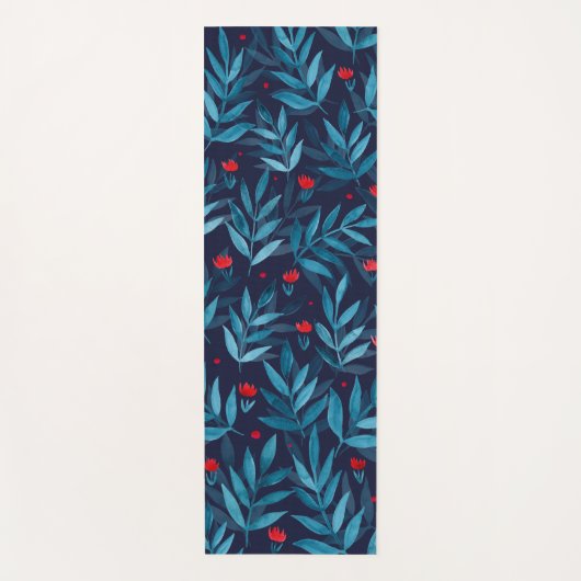 Waterverf nachttuin - turquoise , blauw en rood yogamat (Voorkant)
