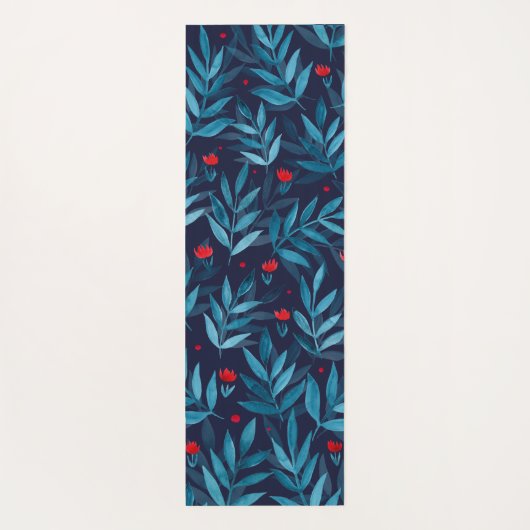 Waterverf nachttuin - turquoise , blauw en rood yogamat (Achterkant)