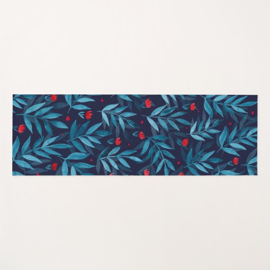 Waterverf nachttuin - turquoise , blauw en rood yogamat (Voorkant (horizontaal))