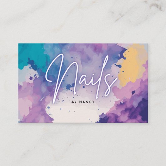 Waterverf nagels nail artiest nail tech visitekaartje (Voorkant)