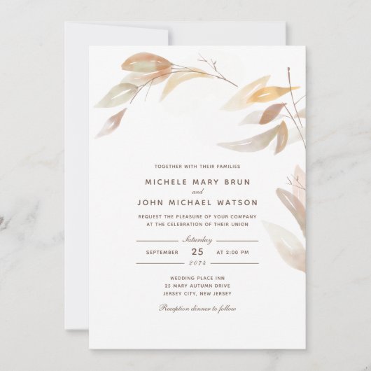 Waterverf Naherfst Bijtak Eenvoudige bruiloft Uitn Kaart (Voorkant)