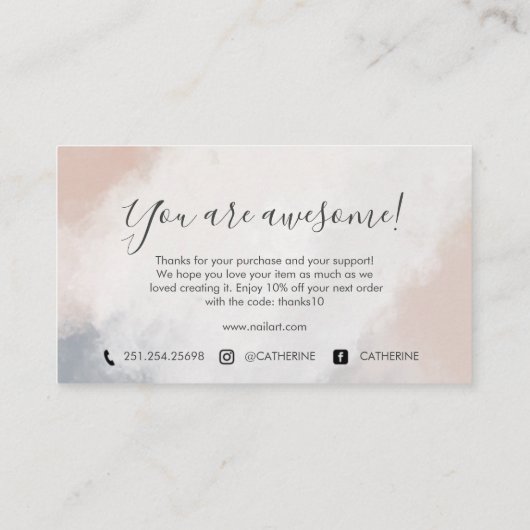 Waterverf Nail Art Business - Hartelijk dank Visitekaartje (Achterkant)