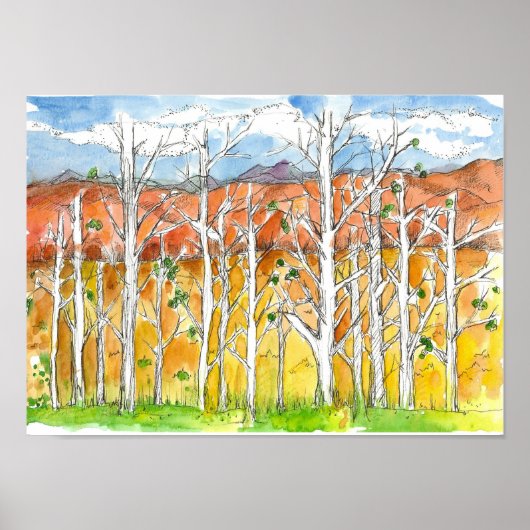Waterverf najaar Aspen Tree Grove Art Poster (Voorkant)