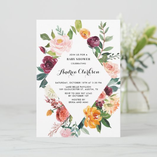 Waterverf najaar blooms Baby shower Lijst Kaart (Staand voorkant)