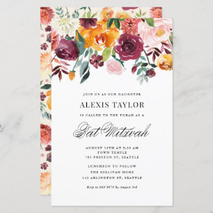 Waterverf najaar blooms bat Mitzvah uitnodiging