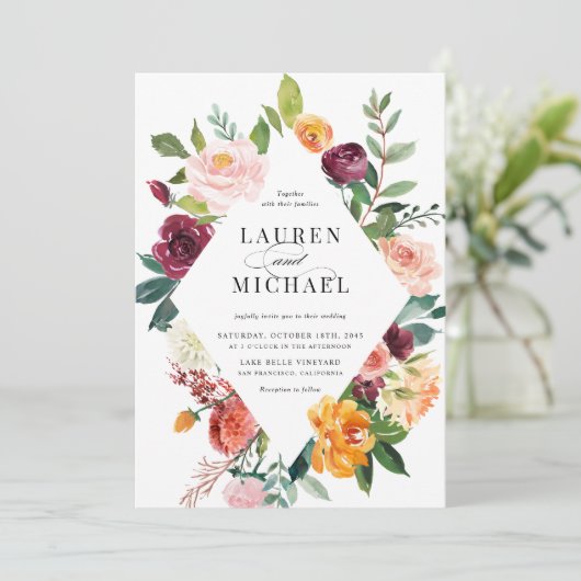 Waterverf najaar blooms finale uitnodiging tot huw (Staand voorkant)