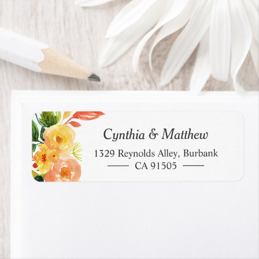 Waterverf najaar doorn Peach Floral Bouquet Etiket (Insitu)