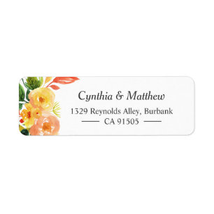 Waterverf najaar doorn Peach Floral Bouquet Etiket