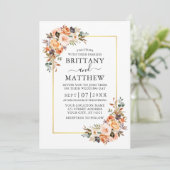 Waterverf najaar Floral Gold Lijst Wedding Kaart (Staand voorkant)