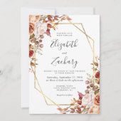 Waterverf najaar Floral Gold Lijst Wedding Kaart (Voorkant)