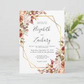 Waterverf najaar Floral Gold Lijst Wedding Kaart (Staand voorkant)