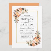 Waterverf najaar Floral Gold Lijst Wedding Peach