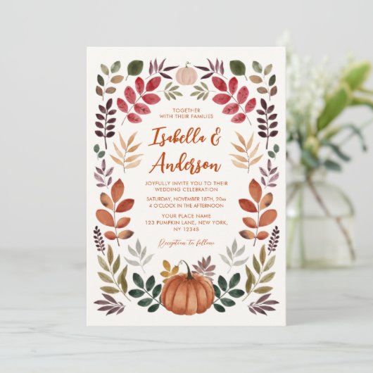 Waterverf najaar leves Pumpkin Wedding Kaart (Staand voorkant)