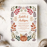 Waterverf najaar leves Pumpkin Wedding Kaart<br><div class="desc">Waterverf pompoenen en herfst verlaat trouwuitnodiging.</div>