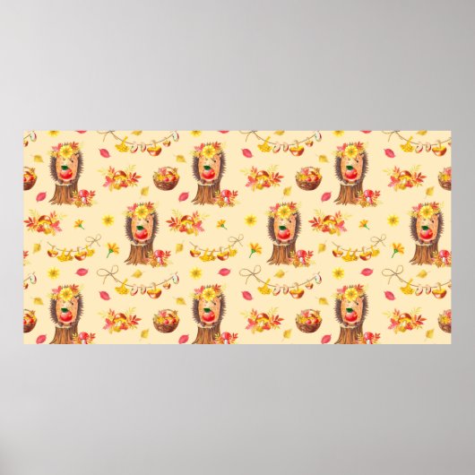 Waterverf najaar naadloos patroon. Cute watercol Poster (Voorkant)