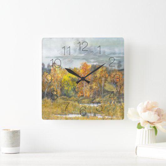 Waterverf najaar schilderen vierkante klok (Huis)