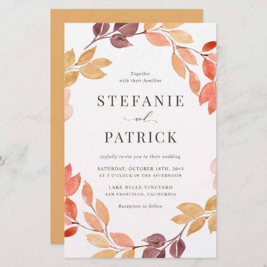 Waterverf najaar uitnodigen Wreath Wedding (Voorkant / Achterkant)