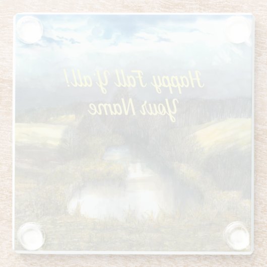 Waterverf najaar vijver glazen onderzetter (Achterkant)