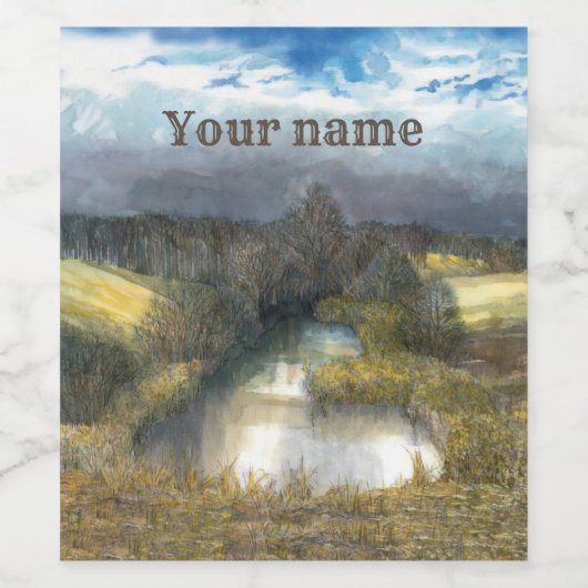 waterverf najaar vijver wijn etiket (Enkel label)