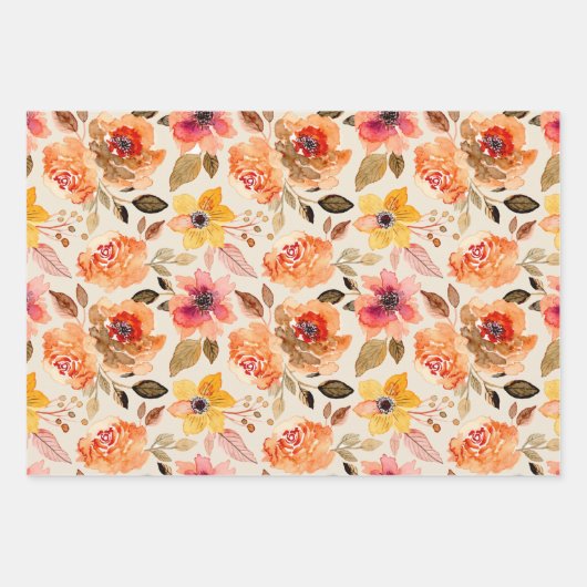 Waterverf najaarbloemen inpakpapier vel (Voorkant 3)