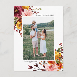 Waterverf najaarbloemen Thanksgiving Foto Feestdagenkaart