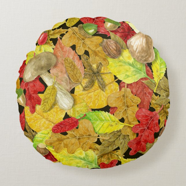 Waterverf najaarpatroon rond kussen (Voorkant)