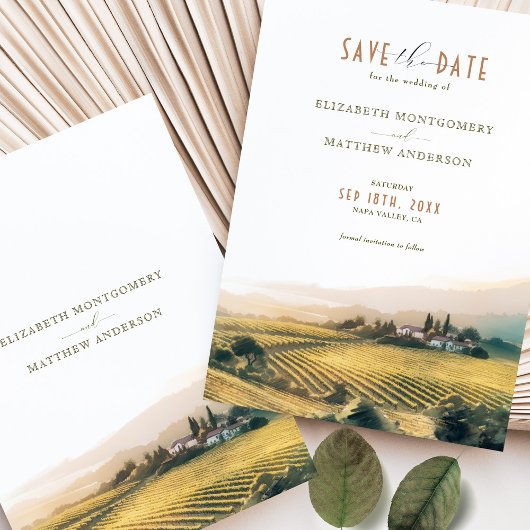 Waterverf Napa Valley Vineyards Save the Date Kaart