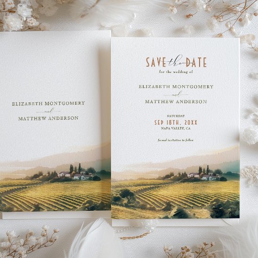 Waterverf Napa Valley Vineyards Save the Date Kaart