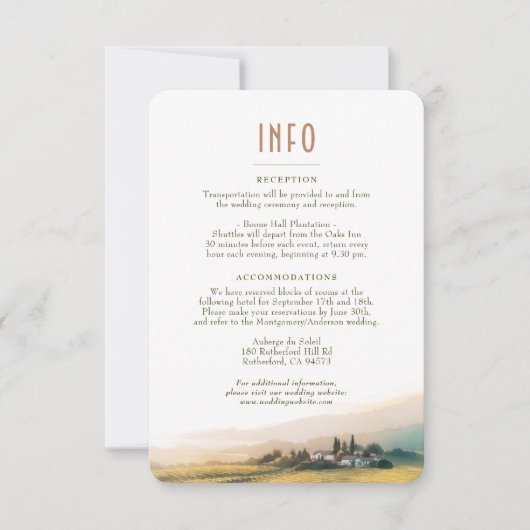 Waterverf Napa Valley Vineyards Wedding Info Kaart (Voorkant)