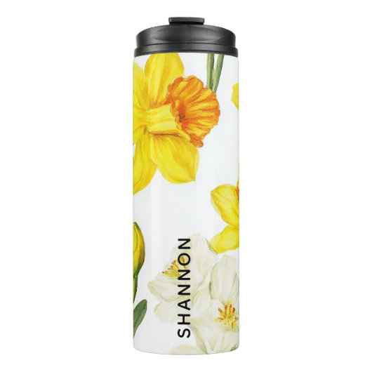Waterverf Narcis Bloem Botanische Witte Ontwerp Thermosbeker (Voorkant)