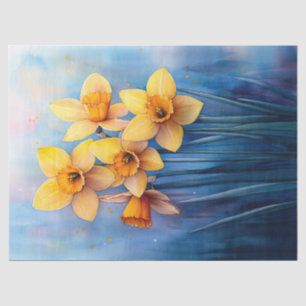 Waterverf narcissen blauw achtergrond decoupage tissuepapier
