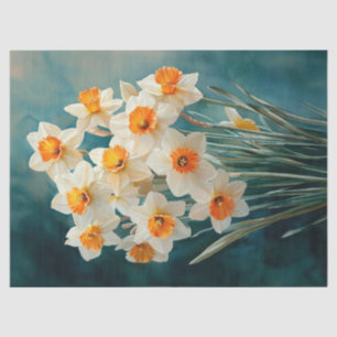 Waterverf narcissen Blauwgroen achtergrond decoupa Tissuepapier